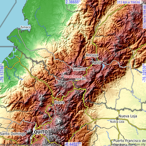 Topographic map of Guachucal