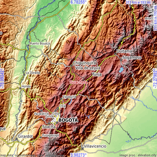 Topographic map of Guachetá