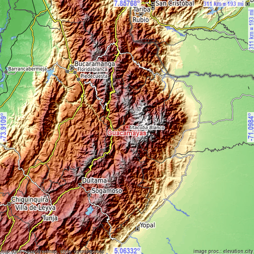 Topographic map of Guacamayas