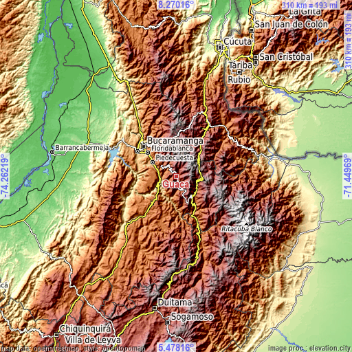Topographic map of Guaca