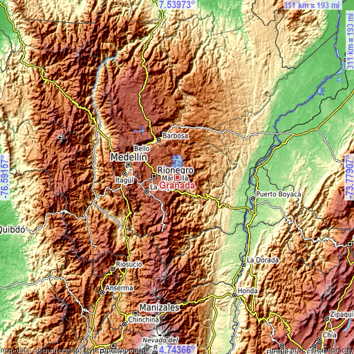 Topographic map of Granada