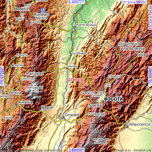 Topographic map of Granada
