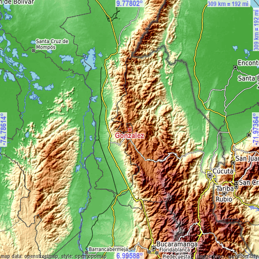 Topographic map of González