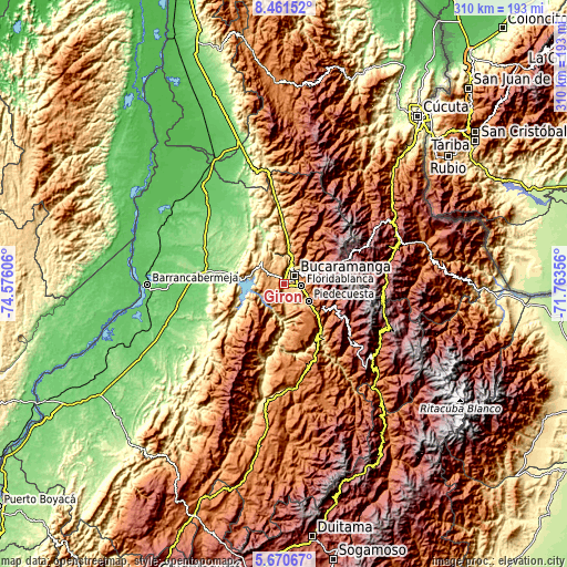 Topographic map of Girón