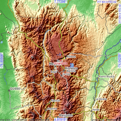 Topographic map of Girardota