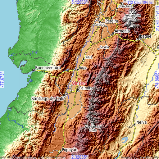 Topographic map of Ginebra