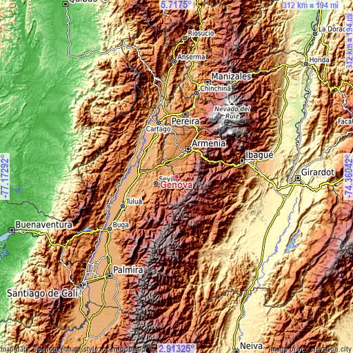 Topographic map of Génova