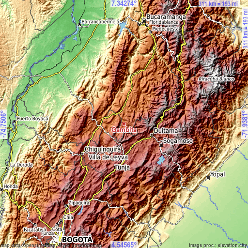 Topographic map of Gámbita