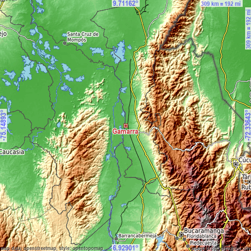 Topographic map of Gamarra
