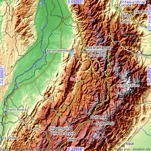 Topographic map of Galán