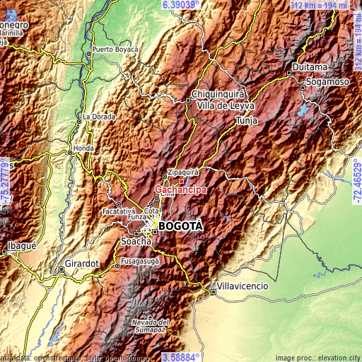 Topographic map of Gachancipá