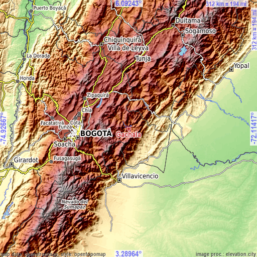 Topographic map of Gachalá