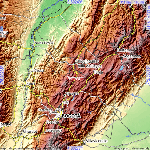 Topographic map of Fúquene