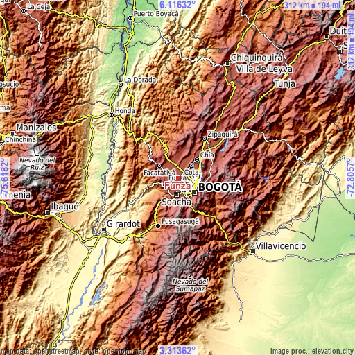Topographic map of Funza