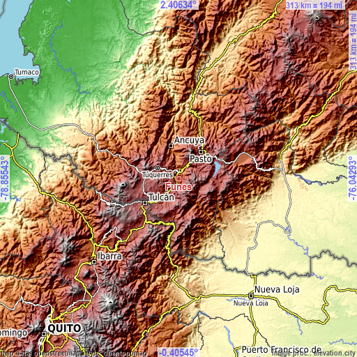 Topographic map of Funes