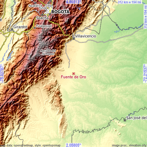 Topographic map of Fuente de Oro