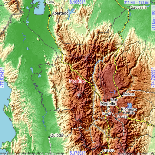 Topographic map of Frontino