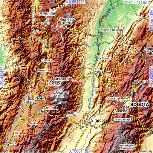 Topographic map of Fresno