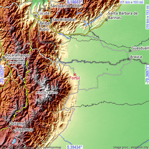 Topographic map of Fortul