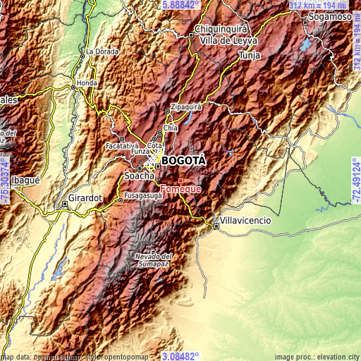 Topographic map of Fómeque