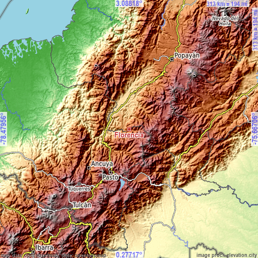 Topographic map of Florencia