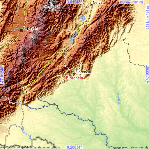 Topographic map of Florencia