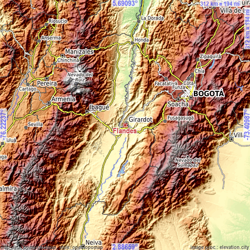 Topographic map of Flandes