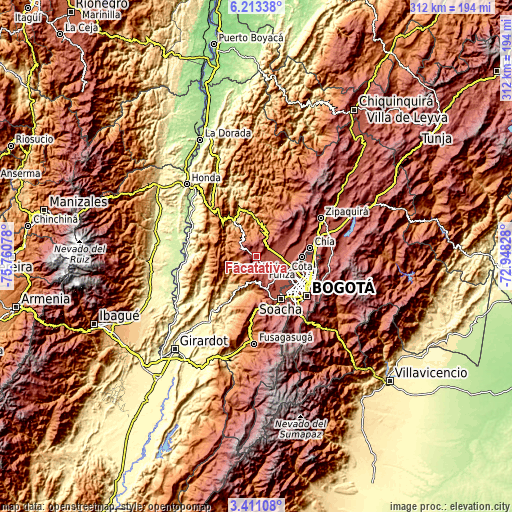 Topographic map of Facatativá