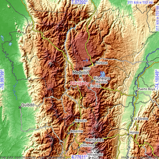 Topographic map of Envigado