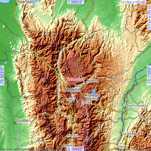 Topographic map of Entrerríos