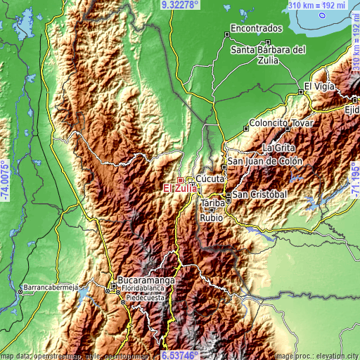 Topographic map of El Zulia