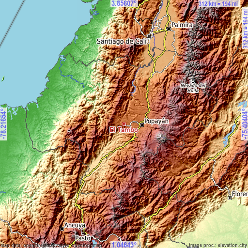 Topographic map of El Tambo