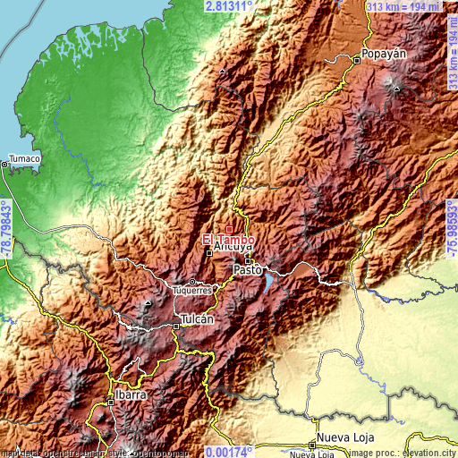 Topographic map of El Tambo