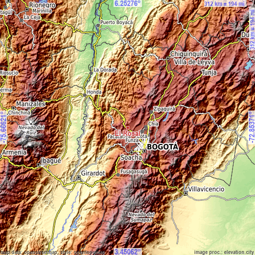 Topographic map of El Rosal