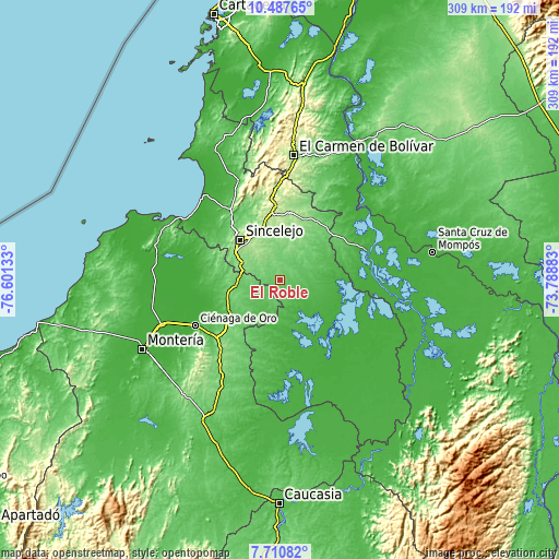 Topographic map of El Roble