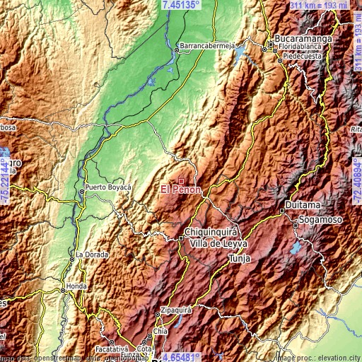 Topographic map of El Peñón