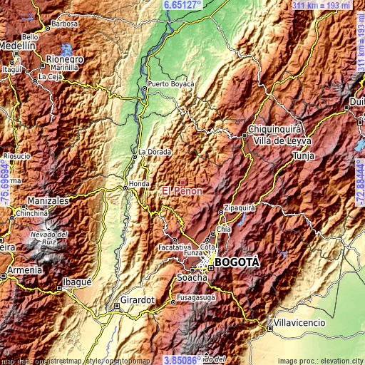 Topographic map of El Peñón