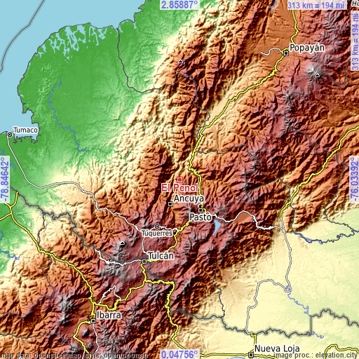 Topographic map of El Peñol