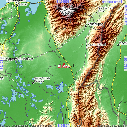 Topographic map of El Paso