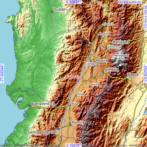 Topographic map of El Dovio