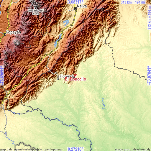 Topographic map of El Doncello