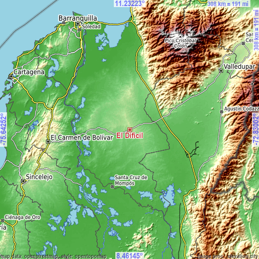 Topographic map of El Difícil