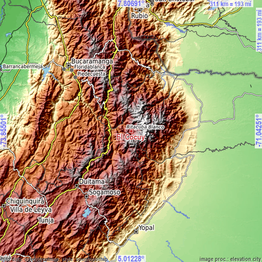 Topographic map of El Cocuy