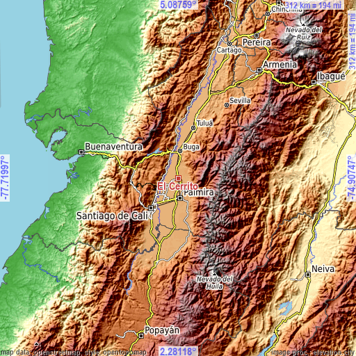 Topographic map of El Cerrito