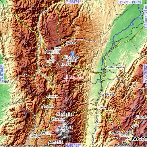 Topographic map of El Carmen