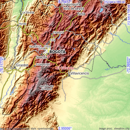 Topographic map of El Calvario