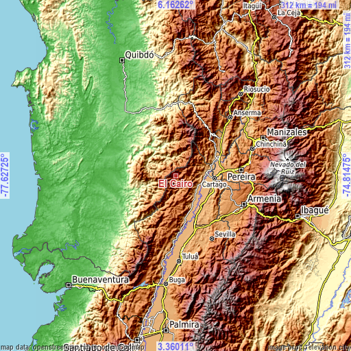 Topographic map of El Cairo