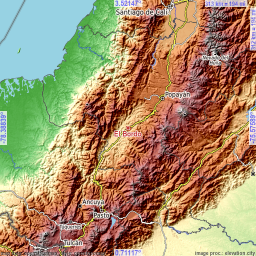 Topographic map of El Bordo