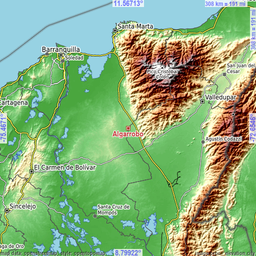 Topographic map of Algarrobo