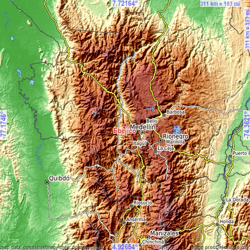 Topographic map of Ebéjico